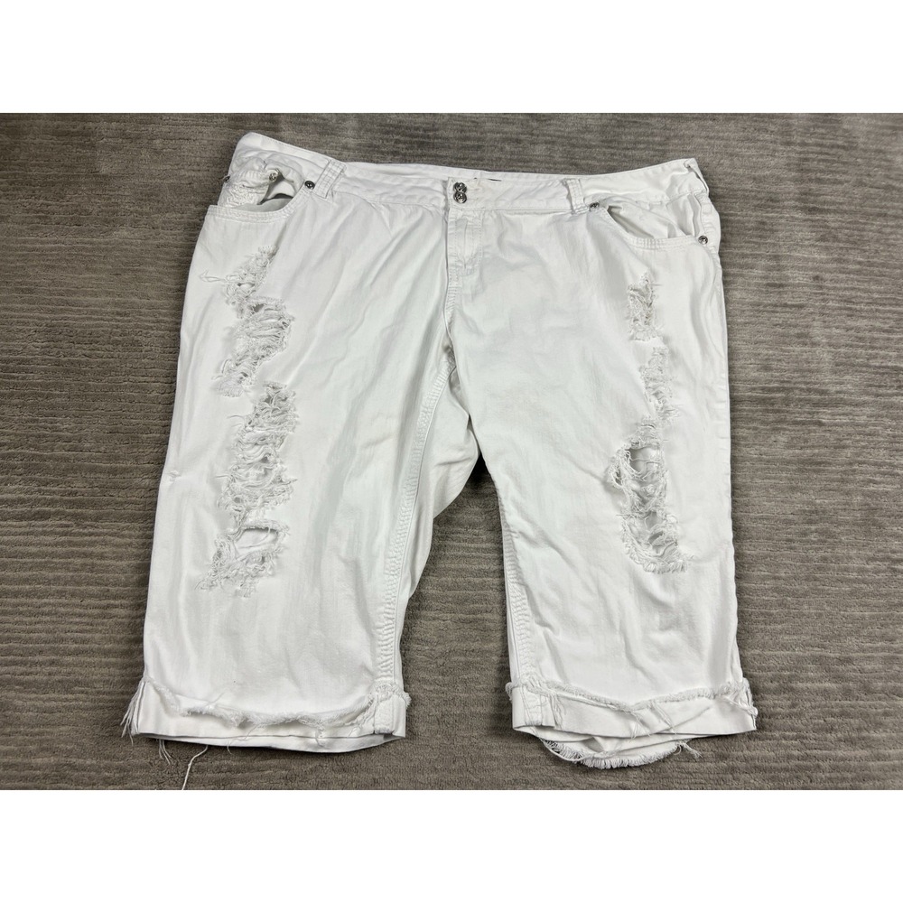Amethyst Capri Jeans Womens Plus 24 White‎ Destroyed Cuffed Distressed